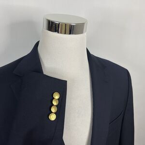 Chaps 40S Blazer 100% Wool Navy Blue Gold Two Button Lined Vented Formal